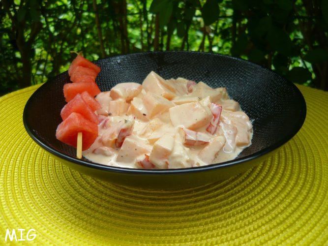 la petite brochette de pastèque n'est pas indispensable mais tellement bonne